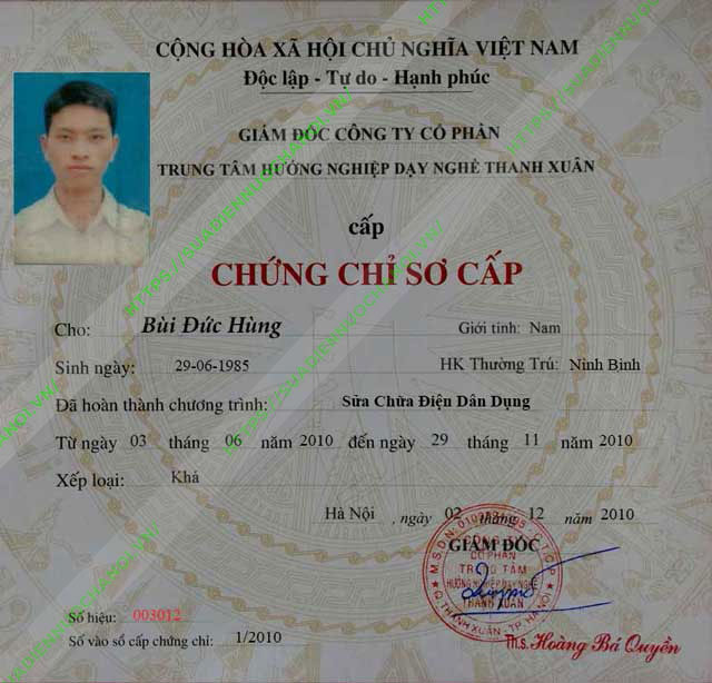 Chứng chỉ nghề sửa chữa điện dân dụng