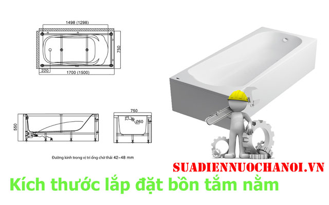 Kích thước lắp thiết bị vệ sinh bồn tắm