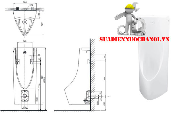 Kích thước lắp thiết bị vệ sinh bồn tiểu nam